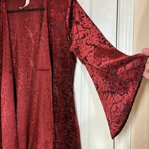 Red velvet burnout Open Cardigan Flare Bell Sleeves Sz Med Whimsigoth Bella Swan